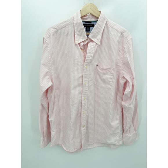 Tommy Hilfiger Pink Striped 100% Cotton Button Down Shirt Men's Size Large L - Picture 1 of 8